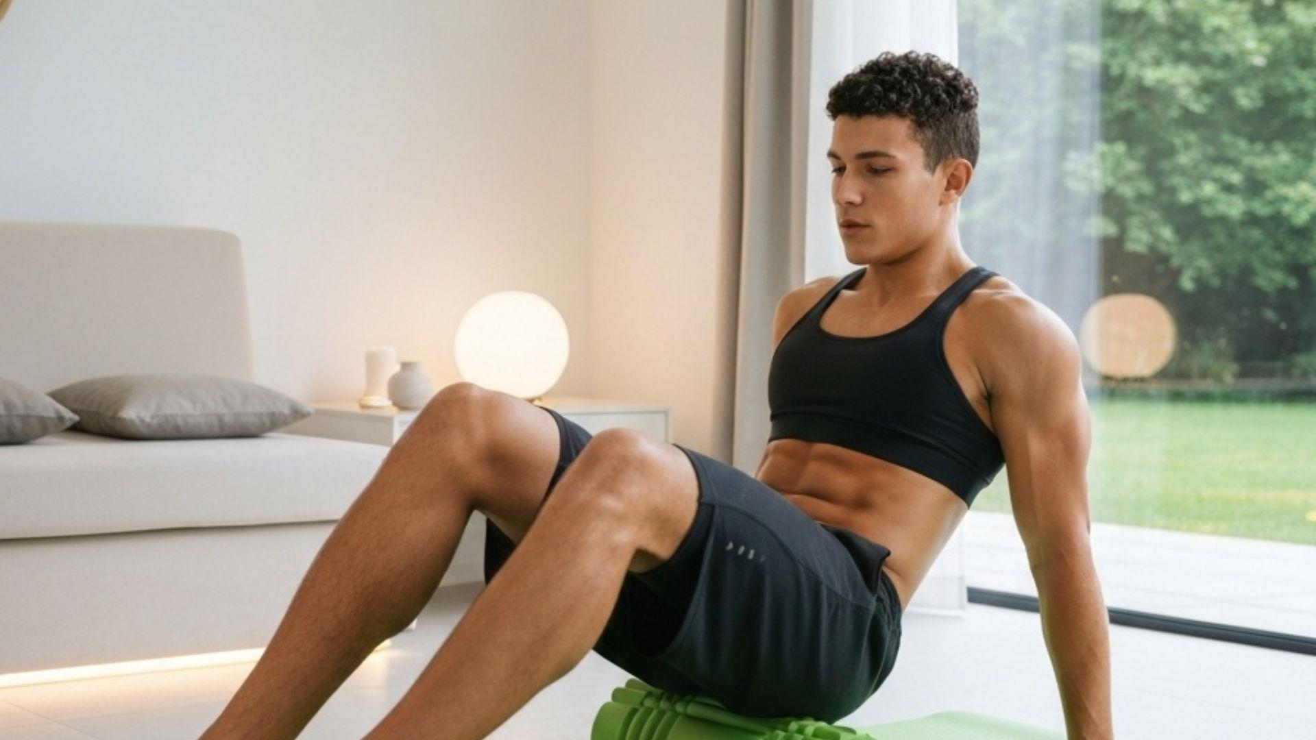 Person der bruger en foam roller til muskelrestitution på en måtte
