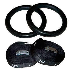 Sorte gymnastikringe i ABS plast med sorte stropper