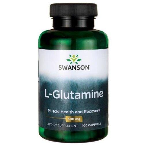 Swanson L-Glutamine 500 mg 100 kapsler i hvid plastikdåse