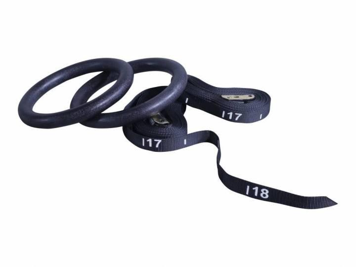 Crossmaxx sorte gymnastikringe i plastik med lange stropper