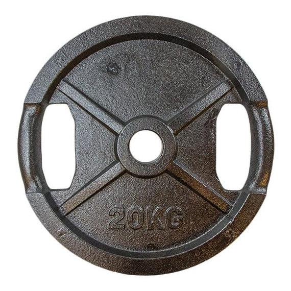Sort vægtskive i metal med greb, 20 kg og 50 mm hulmål