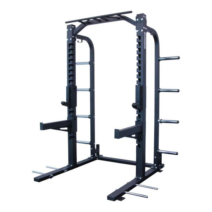 Crossmaxx half rack i kommerciel kvalitet med pull-up bar og spotter arms