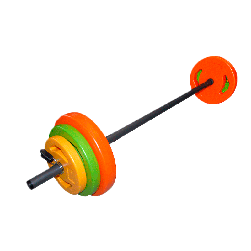 Sportsbuddy vægtstangsæt på 20 kg med farvede vægtskiver